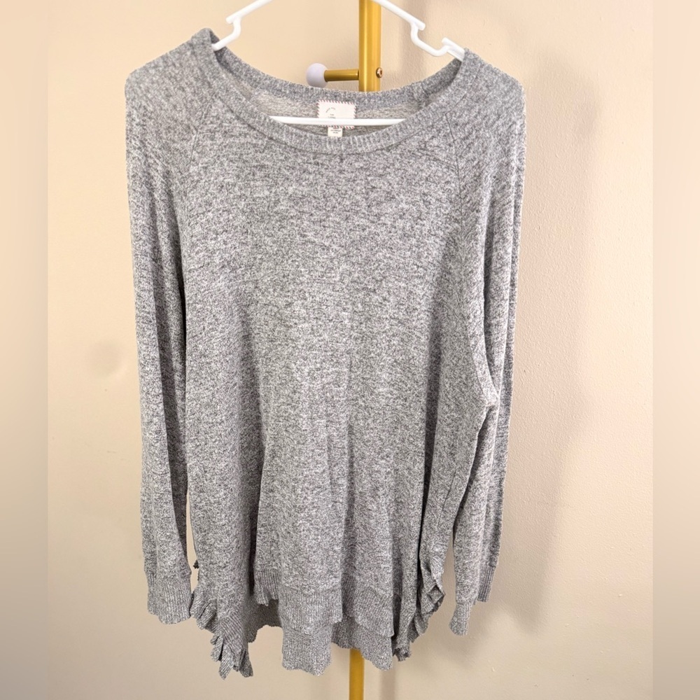 Postage Stamp Anthropologie Ruffle Hem Knit Top Large Gray